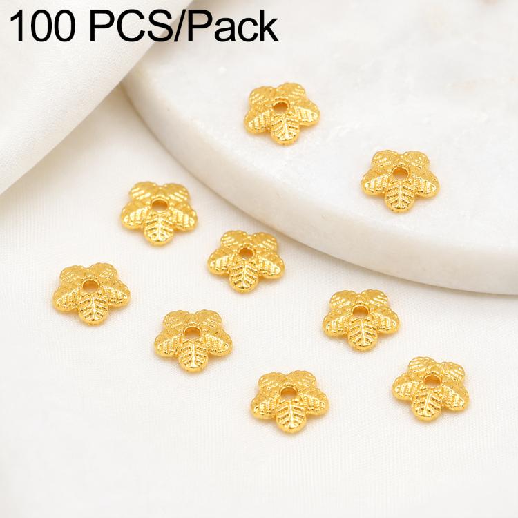 100 PCS/Pack Gold Filled Hollow Flower Bead Caps Spacers for DIY Jewelry Making — 5-Petal Bead Cap 6mm