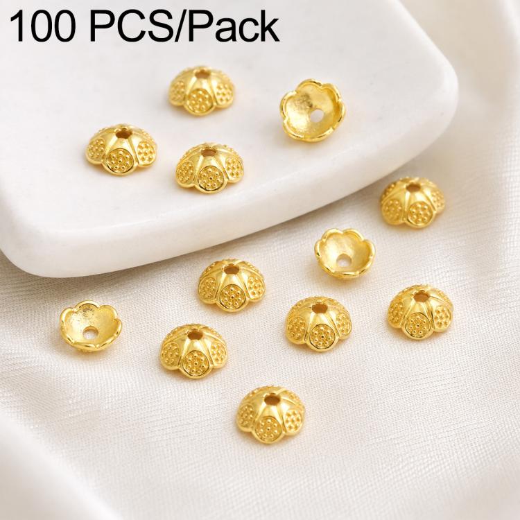 100 PCS/Pack Gold Filled Hollow Flower Bead Caps Spacers for DIY Jewelry Making — 5-Petal Pattern 6mm