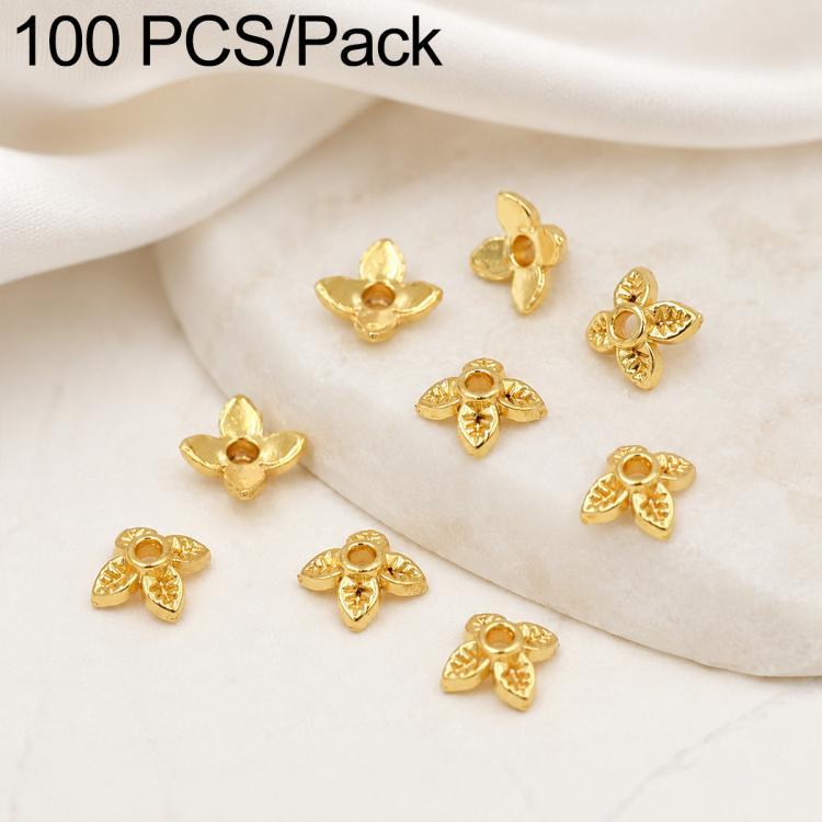 100 PCS/Pack Gold Filled Hollow Flower Bead Caps Spacers for DIY Jewelry Making — Dotted Solid Small 6-Petal