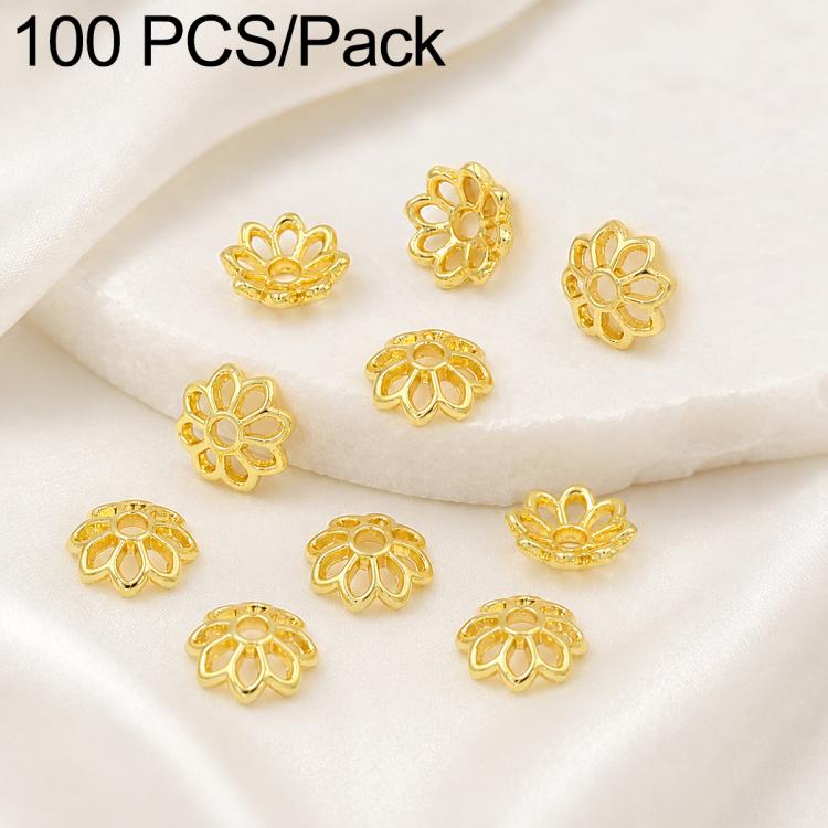 100 PCS/Pack Gold Filled Hollow Flower Bead Caps Spacers for DIY Jewelry Making — 4-Petal Flower 6mm