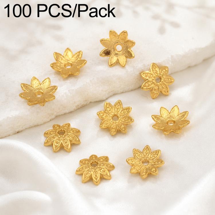 100 PCS/Pack Gold Filled Hollow Flower Bead Caps Spacers for DIY Jewelry Making — 8-Petal Hollow Base 7mm