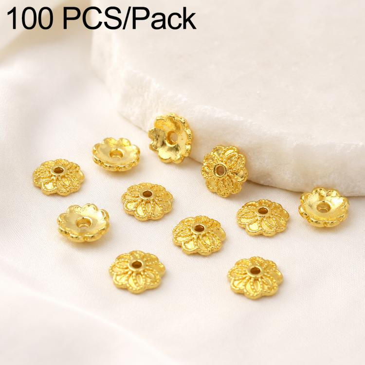 100 PCS/Pack Gold Filled Hollow Flower Bead Caps Spacers for DIY Jewelry Making — 8-Petal Solid Small 7mm