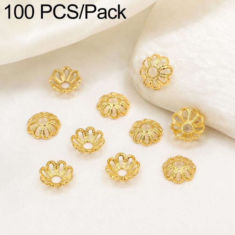 100 PCS/Pack Gold Filled Hollow Flower Bead Caps Spacers for DIY Jewelry Making — Multi-Petal Solid 8mm