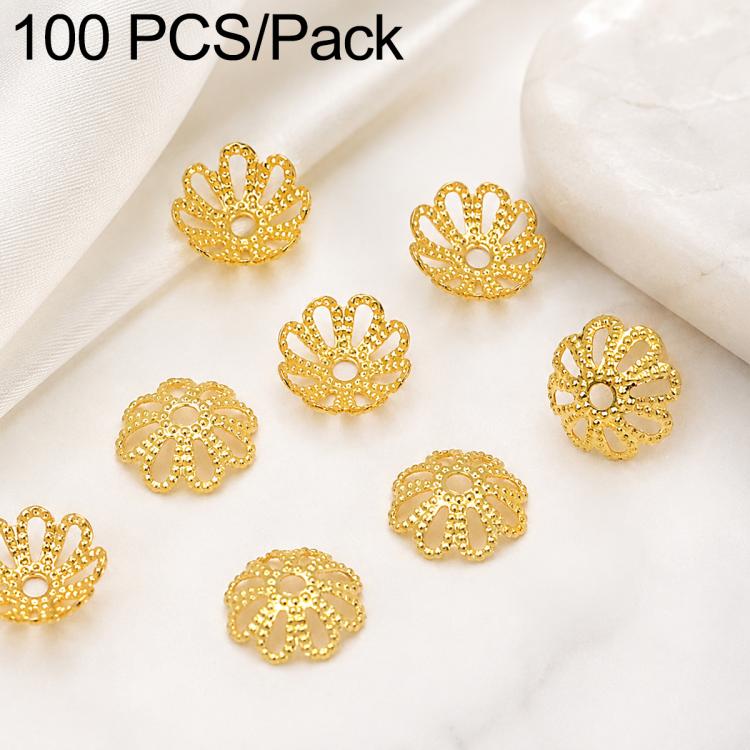 100 PCS/Pack Gold Filled Hollow Flower Bead Caps Spacers for DIY Jewelry Making — 8-Petal Hollow Bead Cap 6mm