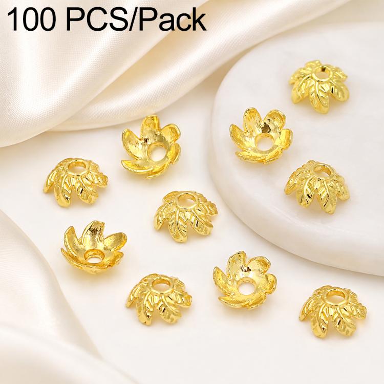 100 PCS/Pack Gold Filled Hollow Flower Bead Caps Spacers for DIY Jewelry Making — 6-Petal Snowflake 7mm