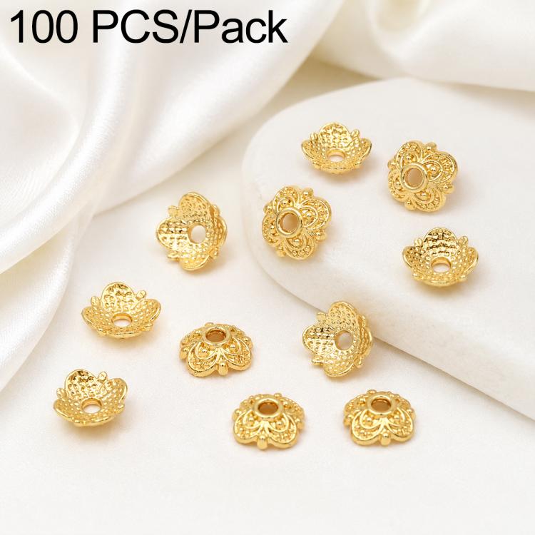 100 PCS/Pack Gold Filled Hollow Flower Bead Caps Spacers for DIY Jewelry Making — 6-Petal Windmill Bead Cap 8mm