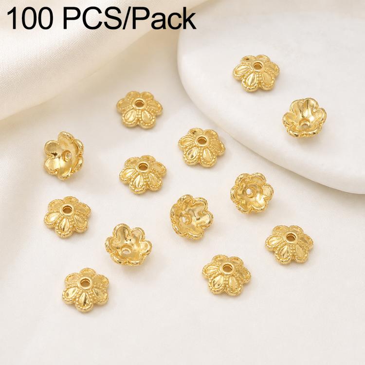 100 PCS/Pack Gold Filled Hollow Flower Bead Caps Spacers for DIY Jewelry Making — Solid 4-Petal 7mm