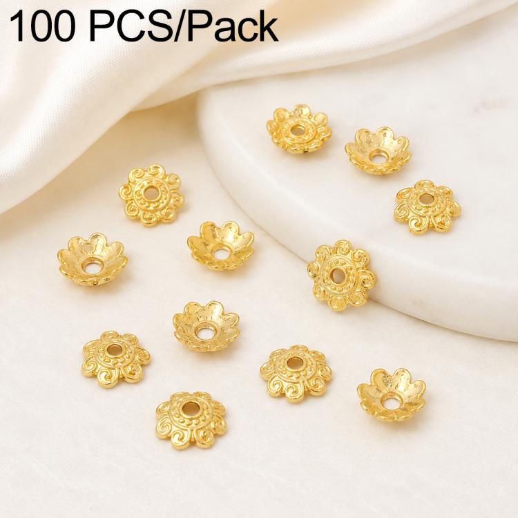 100 PCS/Pack Gold Filled Hollow Flower Bead Caps Spacers for DIY Jewelry Making — Smooth 6-Petal 8mm