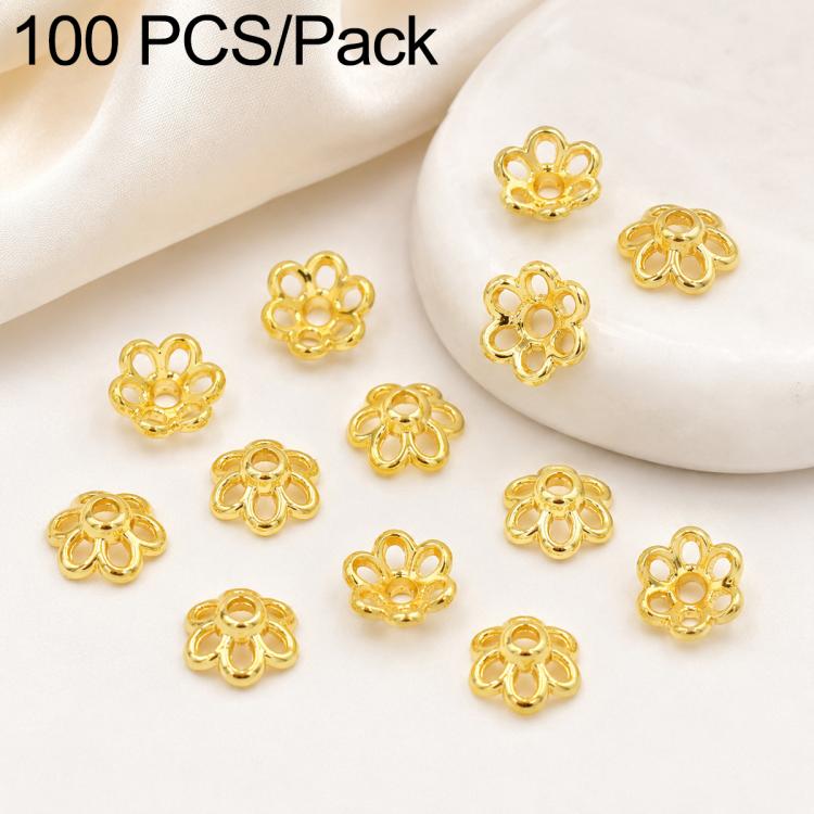 100 PCS/Pack Gold Filled Hollow Flower Bead Caps Spacers for DIY Jewelry Making — Multi-Petal 8-Petal 10mm
