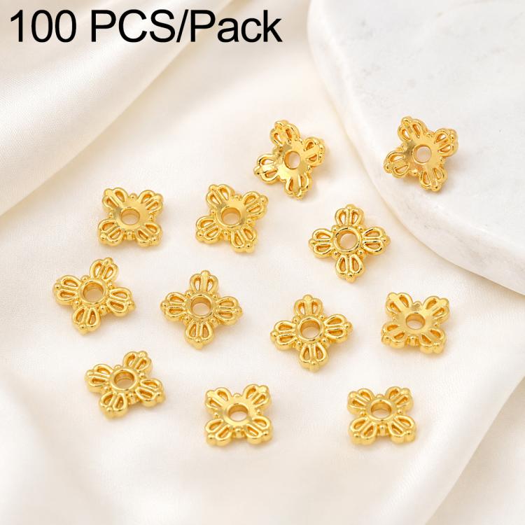 100 PCS/Pack Gold Filled Hollow Flower Bead Caps Spacers for DIY Jewelry Making — Hollow Smooth 6-Petal 7mm