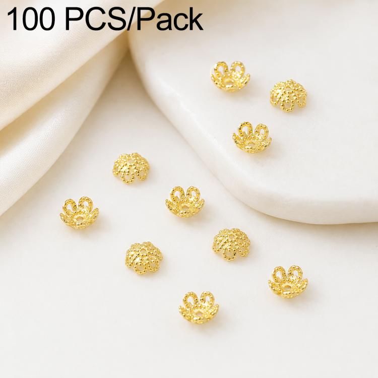 100 PCS/Pack Gold Filled Hollow Flower Bead Caps Spacers for DIY Jewelry Making — 4-Petal 6mm