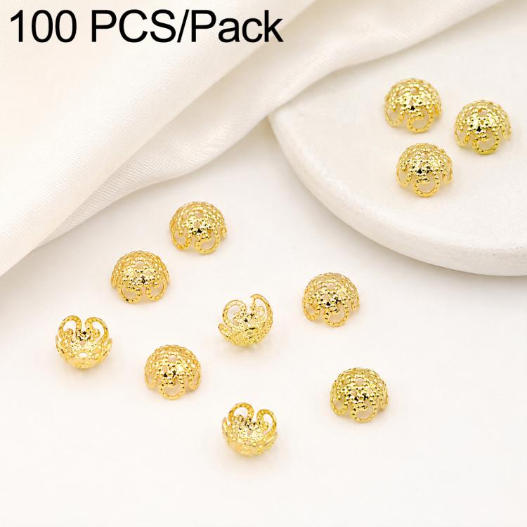 100 PCS/Pack Gold Filled Hollow Flower Bead Caps Spacers for DIY Jewelry Making — 5-Petal Flower Cap 6mm