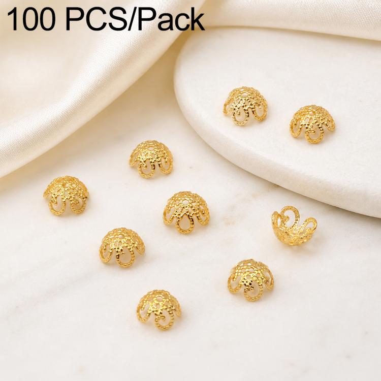 100 PCS/Pack Gold Filled Hollow Flower Bead Caps Spacers for DIY Jewelry Making — 5-Petal Flower Cap 8mm