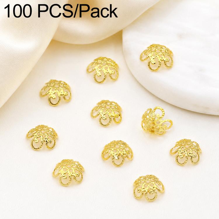 100 PCS/Pack Gold Filled Hollow Flower Bead Caps Spacers for DIY Jewelry Making — 5-Petal Flower Cap 10mm