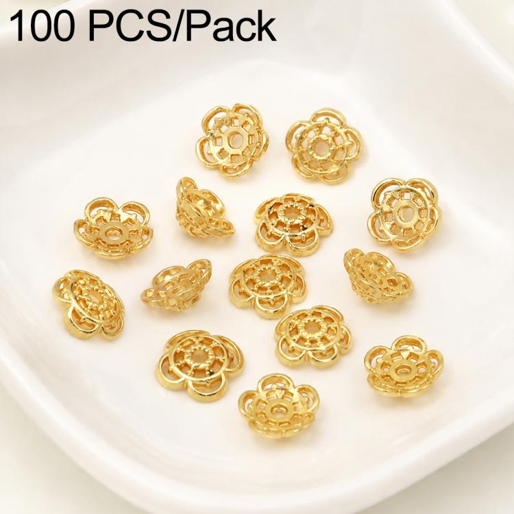 100 PCS/Pack Gold Filled Hollow Flower Bead Caps Spacers for DIY Jewelry Making — Pointed Leaf 5-Petaled 8mm