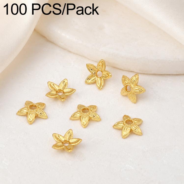100 PCS/Pack Gold Filled Hollow Flower Bead Caps Spacers for DIY Jewelry Making — Hollow 5-Petal Bead 8mm