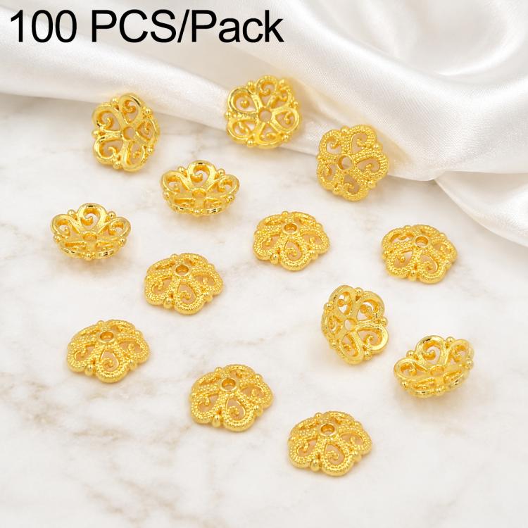 100 PCS/Pack Gold Filled Hollow Flower Bead Caps Spacers for DIY Jewelry Making — 5-Petal Vertical Stripe 8mm