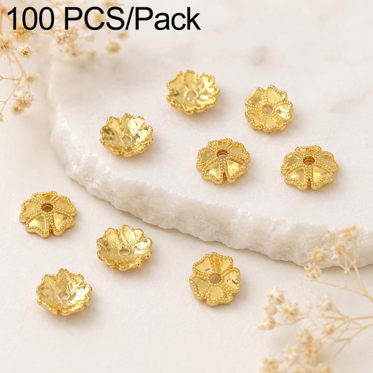100 PCS/Pack Gold Filled Hollow Flower Bead Caps Spacers for DIY Jewelry Making — Hollow Dotted 5-Petal 8mm