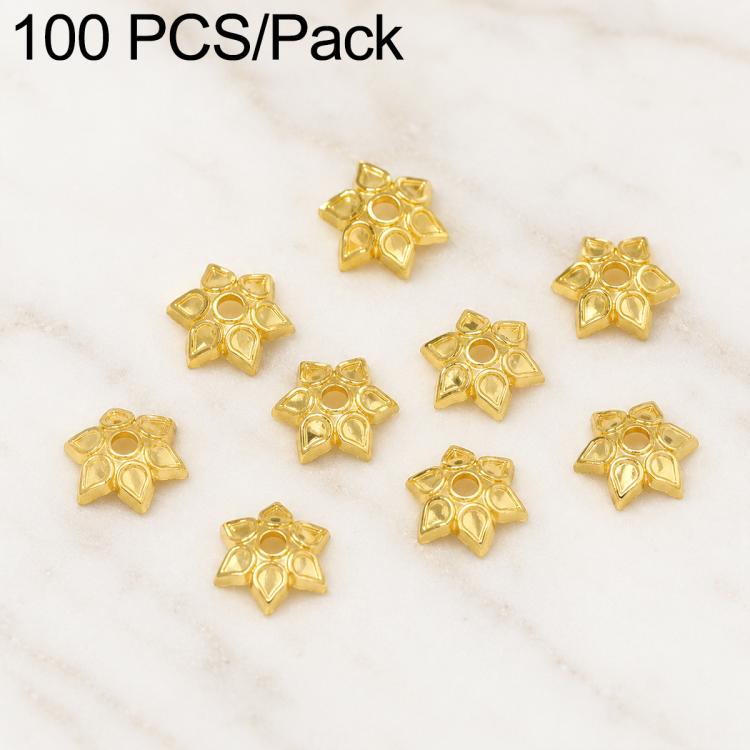 100 PCS/Pack Gold Filled Hollow Flower Bead Caps Spacers for DIY Jewelry Making — 5-Petal 8mm