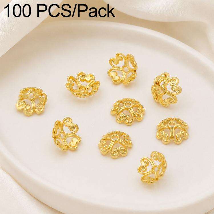 100 PCS/Pack Gold Filled Hollow Flower Bead Caps Spacers for DIY Jewelry Making — Smooth Point 6-Petal 8mm