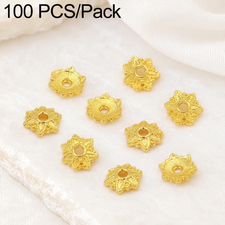 100 PCS/Pack Gold Filled Hollow Flower Bead Caps Spacers for DIY Jewelry Making — Textured Solid 6-Petal 7mm