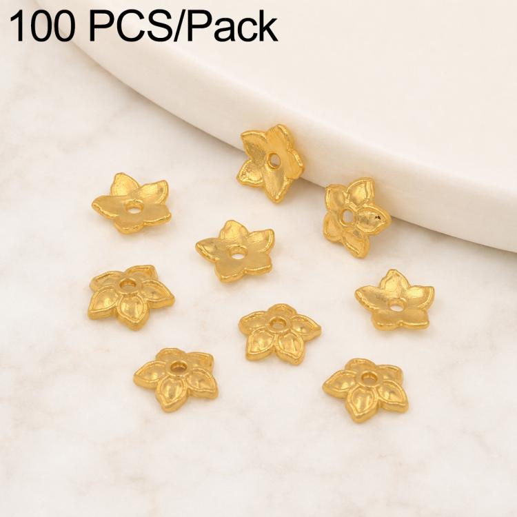 100 PCS/Pack Gold Filled Hollow Flower Bead Caps Spacers for DIY Jewelry Making — 6-Petal 6-Point Flower 7mm