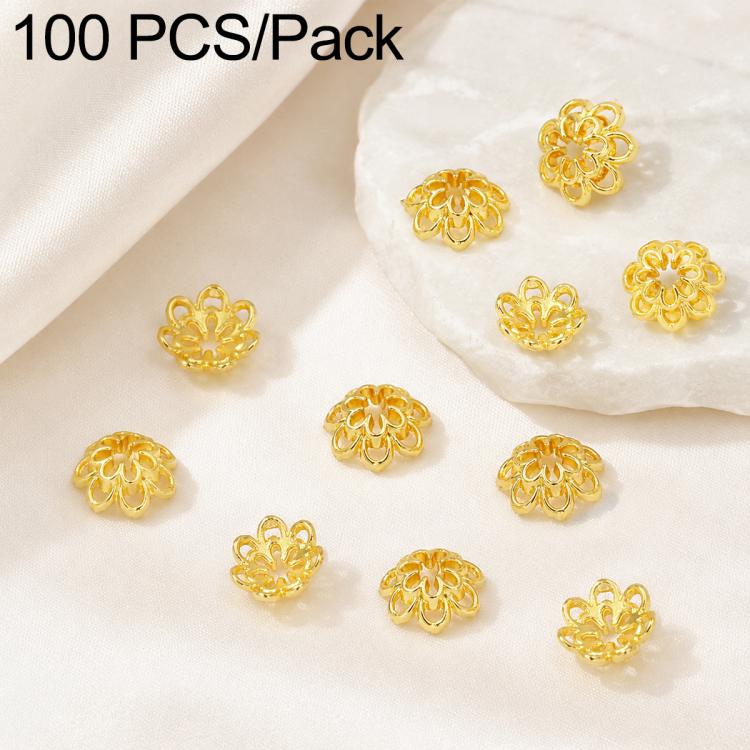 100 PCS/Pack Gold Filled Hollow Flower Bead Caps Spacers for DIY Jewelry Making — 5-Petal Smooth 8mm