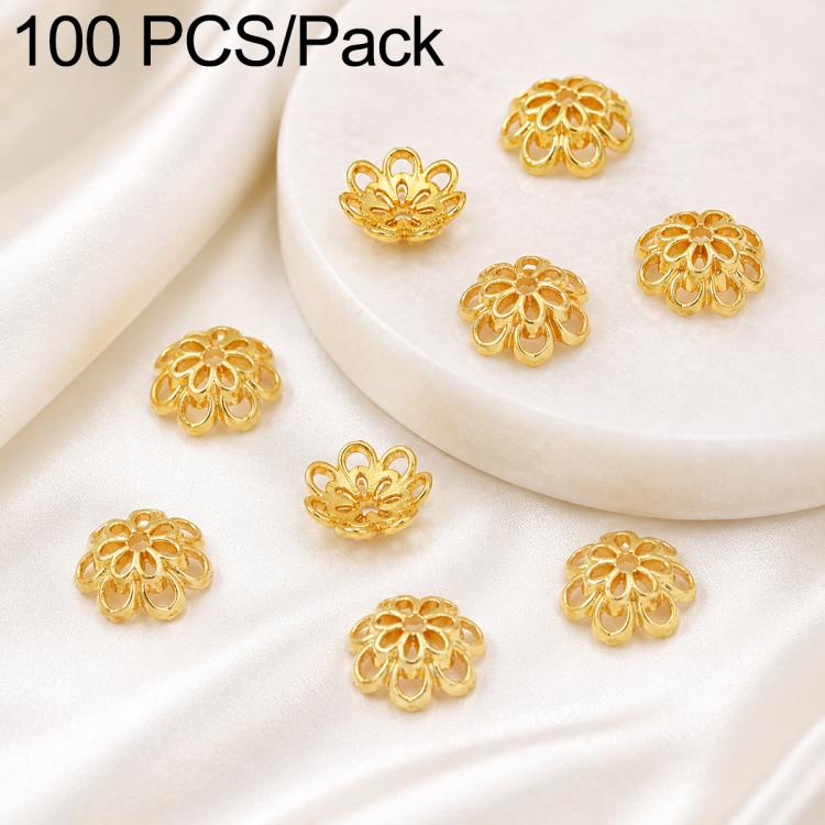 100 PCS/Pack Gold Filled Hollow Flower Bead Caps Spacers for DIY Jewelry Making — 2-Layer Multi-Petal Flower Cap 8mm