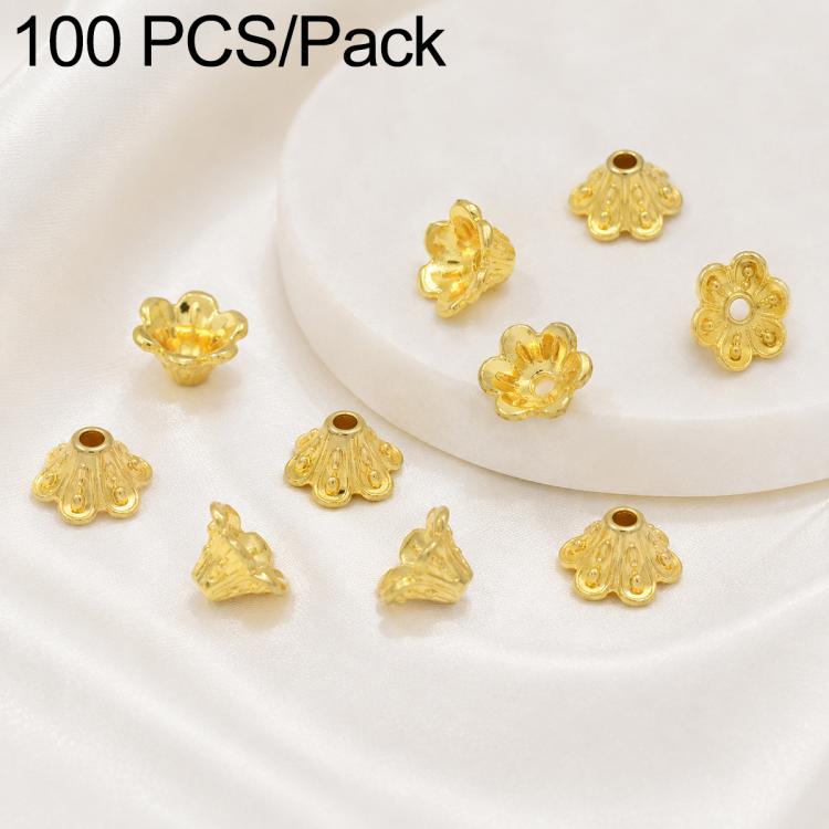 100 PCS/Pack Gold Filled Hollow Flower Bead Caps Spacers for DIY Jewelry Making — 2-Way Flower Cap 6mm To 10mm