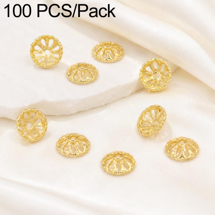 100 PCS/Pack Gold Filled Hollow Flower Bead Caps Spacers for DIY Jewelry Making — 8-Petal Flower 8mm