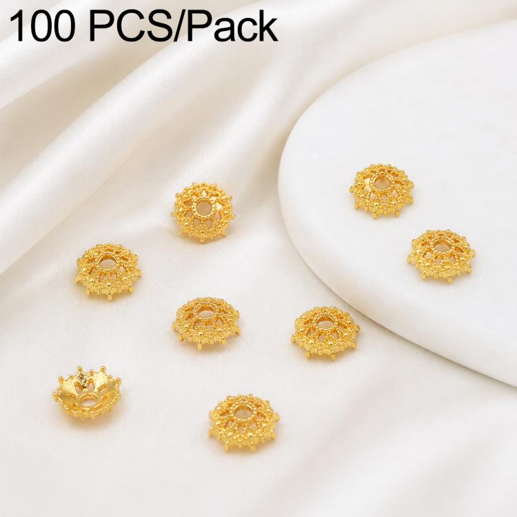 100 PCS/Pack Gold Filled Hollow Flower Bead Caps Spacers for DIY Jewelry Making — Solid Vertical Striped Bead Cap 8mm