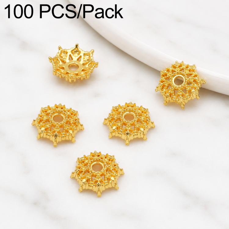 100 PCS/Pack Gold Filled Hollow Flower Bead Caps Spacers for DIY Jewelry Making — 8-Pointed Star Flower Cap 8mm