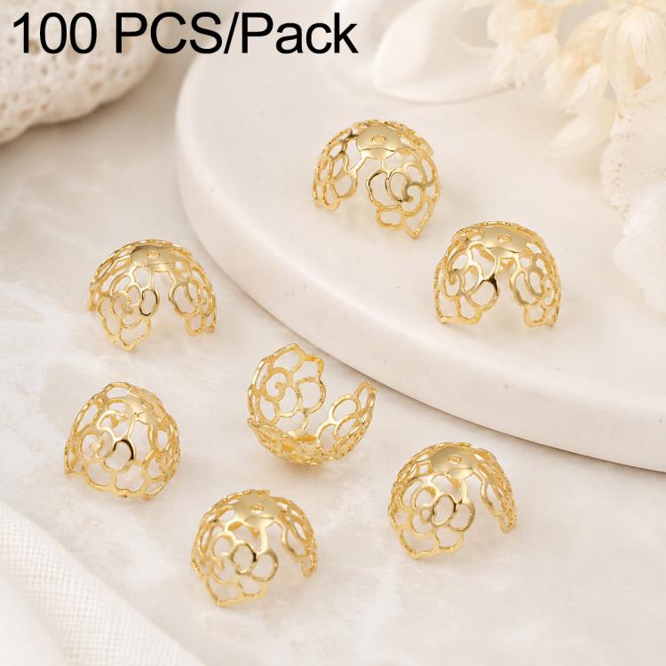 100 PCS/Pack Gold Filled Hollow Flower Bead Caps Spacers for DIY Jewelry Making — 6-Petal 11mm
