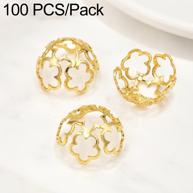 100 PCS/Pack Gold Filled Hollow Flower Bead Caps Spacers for DIY Jewelry Making — 3-Petal Rose Half-Enclosed Cap 12mm