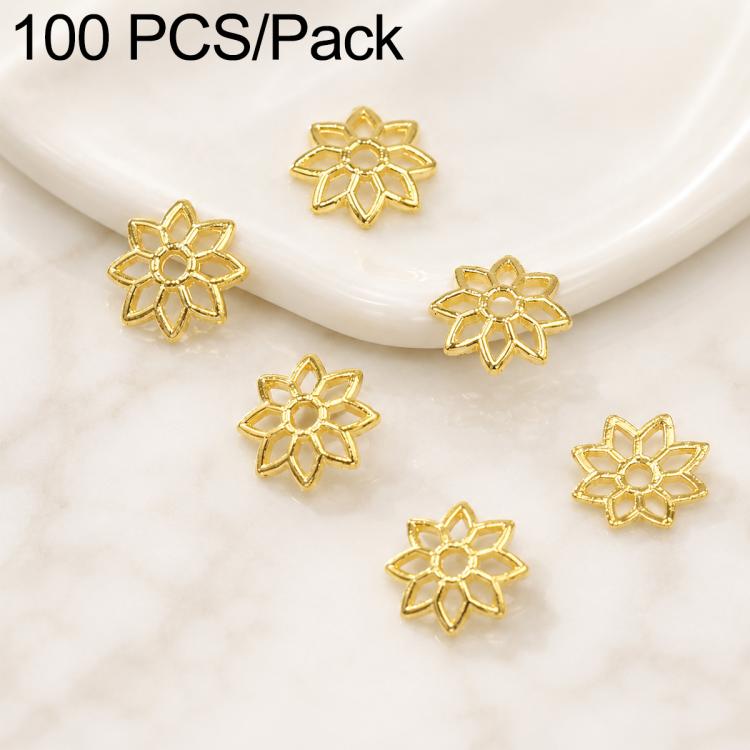 100 PCS/Pack Gold Filled Hollow Flower Bead Caps Spacers for DIY Jewelry Making — Heart-Shaped Four-Leaf Clover 6mm