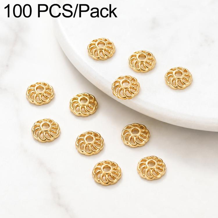 100 PCS/Pack Gold Filled Hollow Flower Bead Caps Spacers for DIY Jewelry Making — Dotted Flower Cap 8x8.2mm Hole 2mm