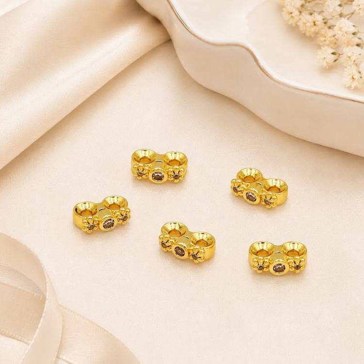 5 PCS/Pack Gold Filled Inlaid Zircon Hole Spacer Beads for DIY Jewelry Making — Honeycomb Coin Zircon 4.5mm