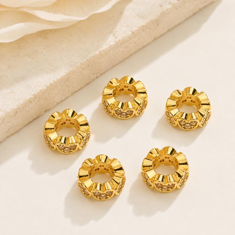 5 PCS/Pack Gold Filled Inlaid Zircon Hole Spacer Beads for DIY Jewelry Making — Dual-Hole Zircon Bead