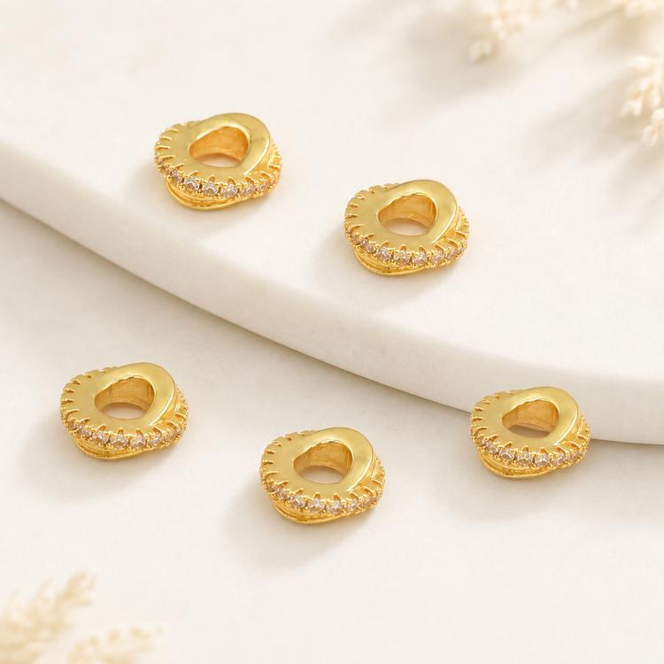 5 PCS/Pack Gold Filled Inlaid Zircon Hole Spacer Beads for DIY Jewelry Making — Zircon Heart-Shaped Bead