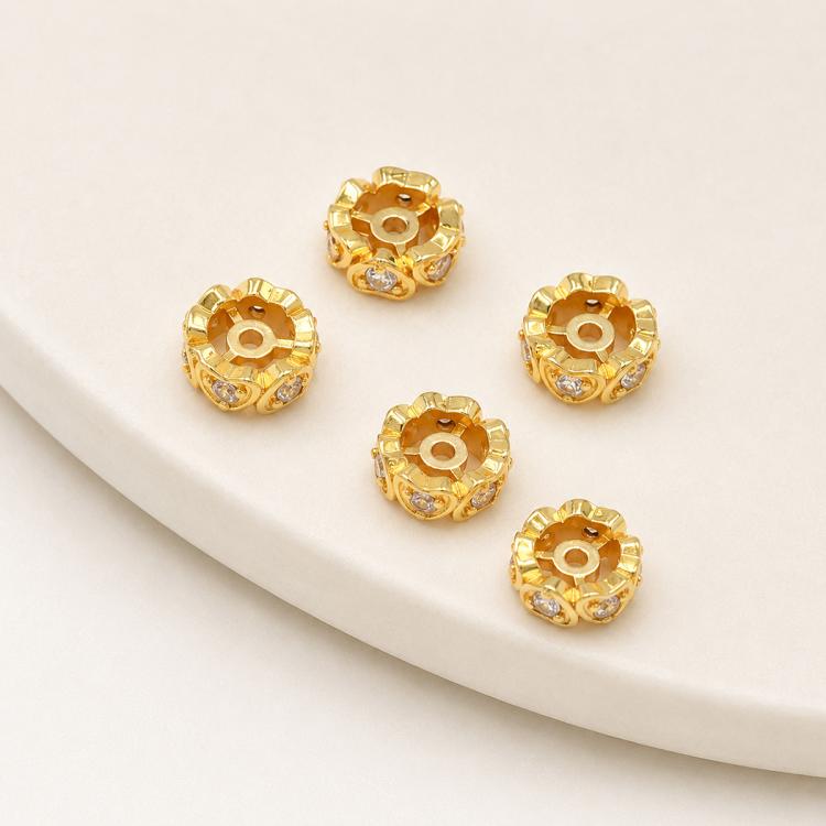 5 PCS/Pack Gold Filled Inlaid Zircon Hole Spacer Beads for DIY Jewelry Making — Zircon Gear Spacer