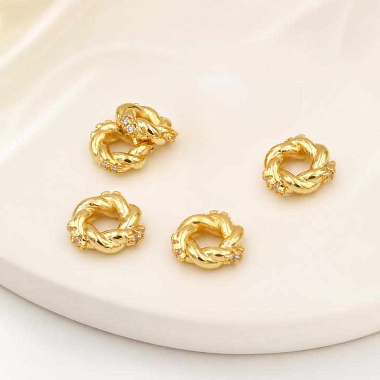 5 PCS/Pack Gold Filled Inlaid Zircon Hole Spacer Beads for DIY Jewelry Making — Heart Zircon Wheel Bead 8mm