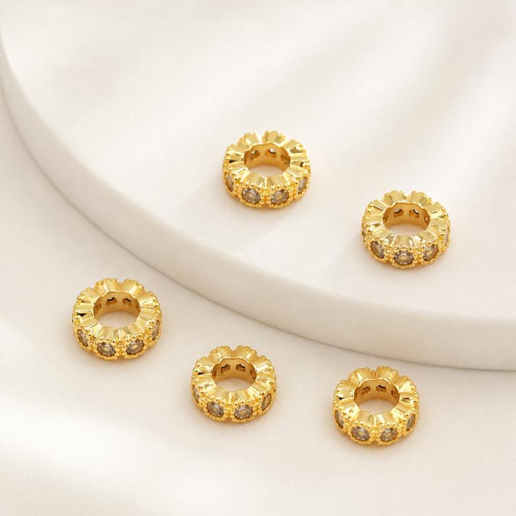 5 PCS/Pack Gold Filled Inlaid Zircon Hole Spacer Beads for DIY Jewelry Making — Heart Zircon Spacer