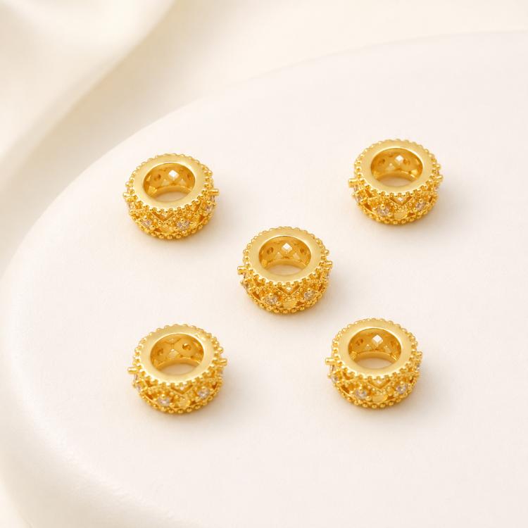 5 PCS/Pack Gold Filled Inlaid Zircon Hole Spacer Beads for DIY Jewelry Making — Lace-edged Zircon Bead 8mm