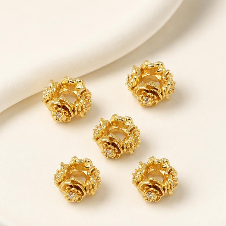 5 PCS/Pack Gold Filled Inlaid Zircon Hole Spacer Beads for DIY Jewelry Making — Hollow Flower Big Hole Beads