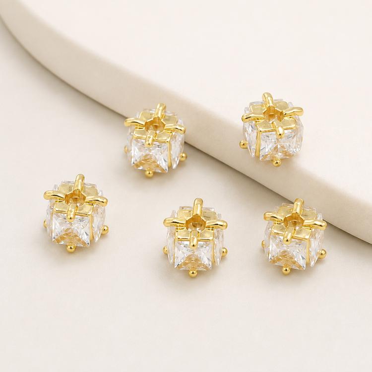 5 PCS/Pack Gold Filled Inlaid Zircon Hole Spacer Beads for DIY Jewelry Making — 4-sided Rose Bead