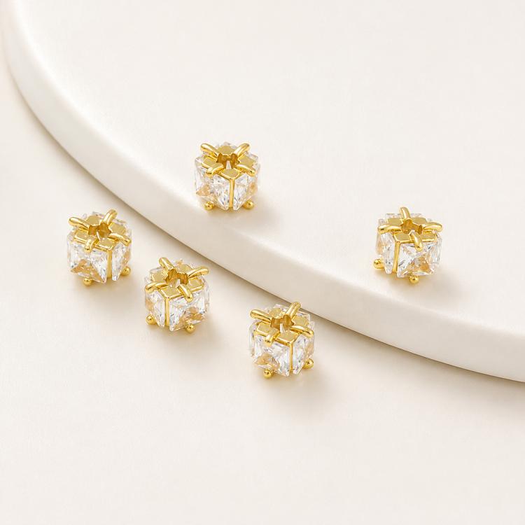 5 PCS/Pack Gold Filled Inlaid Zircon Hole Spacer Beads for DIY Jewelry Making — Cubic Zircon Bead 4.5x6mm