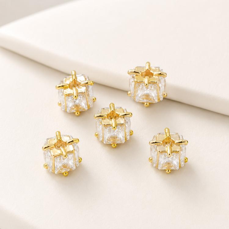 5 PCS/Pack Gold Filled Inlaid Zircon Hole Spacer Beads for DIY Jewelry Making — Cubic Zircon Bead 7x5mm