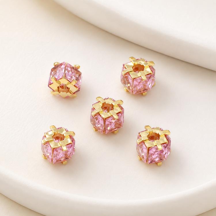 5 PCS/Pack Gold Filled Inlaid Zircon Hole Spacer Beads for DIY Jewelry Making — Cubic Zircon Bead 6x9mm