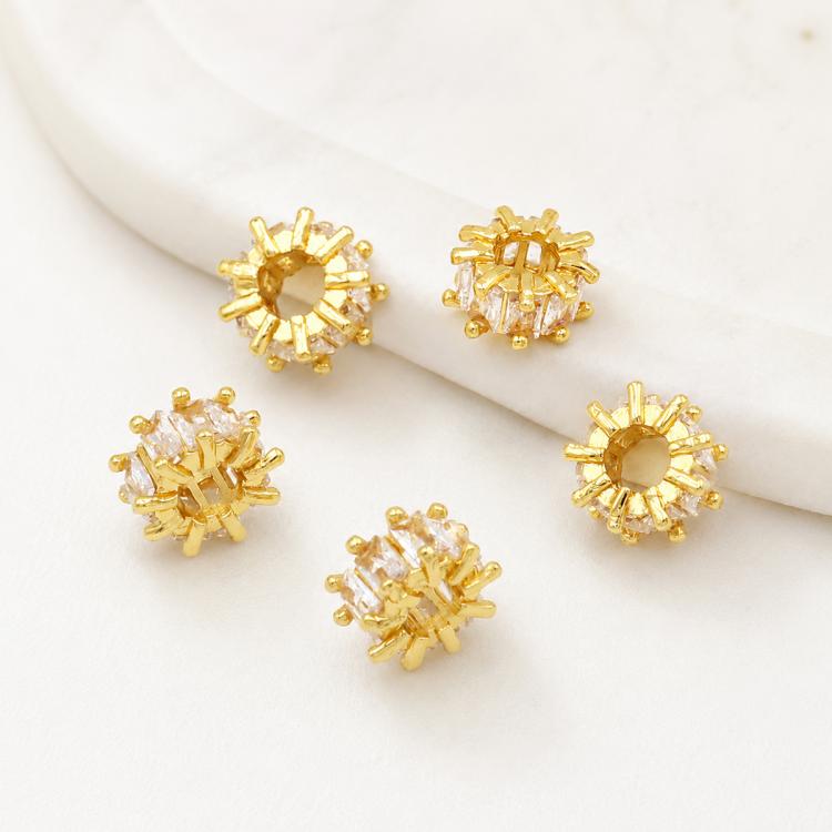 5 PCS/Pack Gold Filled Inlaid Zircon Hole Spacer Beads for DIY Jewelry Making — Pink Cubic Zircon