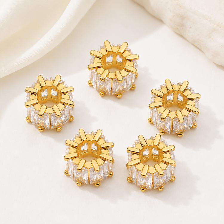 5 PCS/Pack Gold Filled Inlaid Zircon Hole Spacer Beads for DIY Jewelry Making — Gear Zircon Bead 8mm